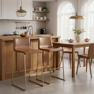Sunvega Modern Barstool with Faux Leather Upholstery and Metal Base Footrest Set of 2