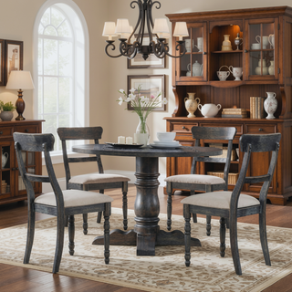 Sunvega Weathered Gray Finish Light Brown Linen Upholstered Dining Side Chairs Set of 2