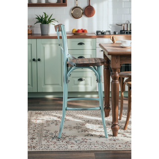 Sunvega Antique Oak Finish Armless Bar Chair with High Backrest and Splayed Metal Legs