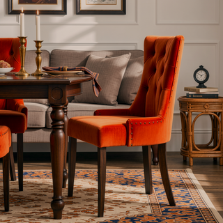 Sunvega Orange and Weathered Oak Tufted Back Side Chairs with Nailhead Trim Set of 2