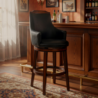 Sunvega Dark Brown Faux Leather Upholstered Swivel Pub Height Chairs Set of 2