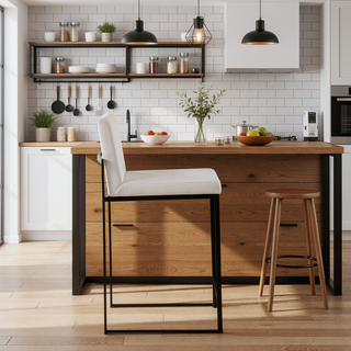 Sunvega Fuji Contemporary High Back Counter Stool in Black Steel and White Velvet