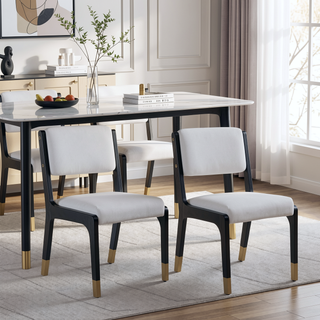 Sunvega Modern Farmhouse PU Dining Chairs with Thick Padded Seat and Solid Wood Legs