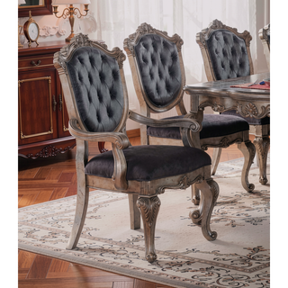 Sunvega Silver Gray and Antique Platinum Tufted Side Chair with Padded Cushions