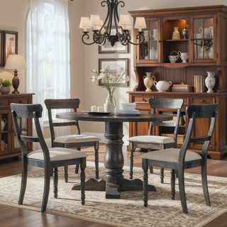 Sunvega Weathered Gray Finish Light Brown Linen Upholstered Dining Side Chairs Set of 2