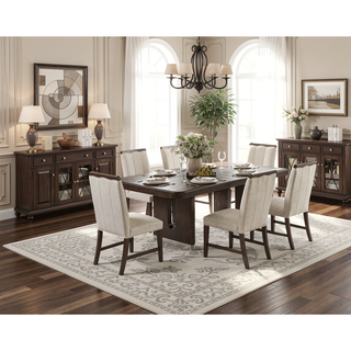 Sunvega Beige Textured Fabric Upholstered Side Chairs with Brown Wooden Finish