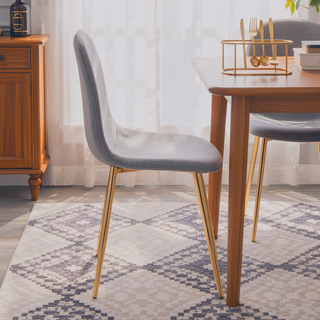 Sunvega Contemporary Gold Steel and Light Grey Fabric Pebble Chairs Set of 2