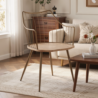 Sunvega Farmhouse Chair with Antique Copper Metal and White Washed Wood Seat