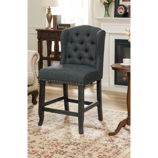Sunvega Antique Black Finish Wingback Dining Chair with Distressed Details and Nailhead Trim
