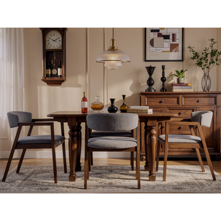 Sunvega Walnut Finish Round Dining Table with Fixed Tabletop for Family Meals