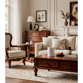 Sunvega Round Drop Leaf Dining Table with Vintage Antiqued White Cottage Finish