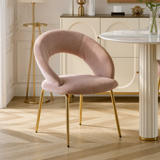 Sunvega Velvet Fabric Dining Chair with Curved Backrest and Golden Metal Legs for Kitchen