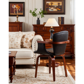 Sunvega Mid-Century Modern Bentwood Swivel Dining Chairs with PU Leather Upholstery