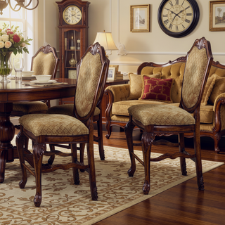 Sunvega Traditional Beige Upholstered Counter Height Stools with Cherry Wood Legs