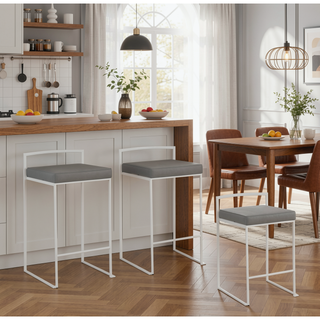 Sunvega Contemporary Stackable Counter Stool with Grey Faux Leather Cushion