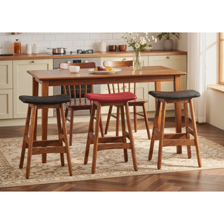 Sunvega Solid Wood Walnut Finish Counter Height Stools with Faux Leather Seat