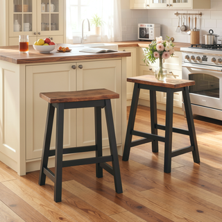 Sunvega 2-Piece Walnut Counter Height Wood Kitchen Dining Stools for Small Spaces
