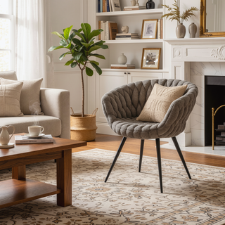 Sunvega Braided Matisse Contemporary Chair with Grey Faux Leather and Fabric Upholstery