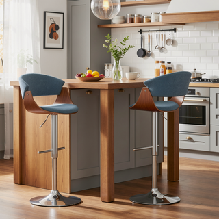 Sunvega Adjustable Swivel Bar Stool with Polished Chrome Base in Denim Blue