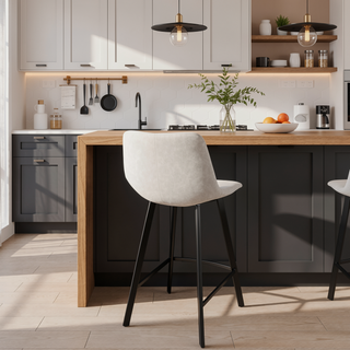Sunvega Black Metal Frame Industrial Counter Stool with Grey Faux Leather Seat