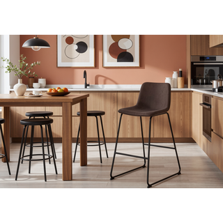 Sunvega Modern Brown Leather-Look Bar Height Chair for Standing Desks