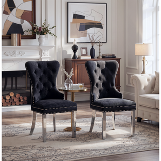 Sunvega Contemporary Tufted Velvet Dining Chairs with Nailhead Trim and Stainless Steel Legs, Set of 2