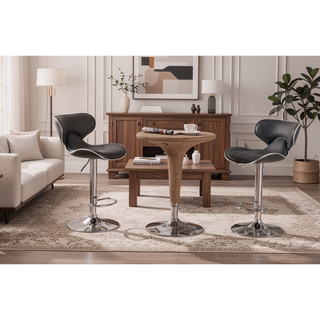 Sunvega Adjustable Swivel Barstool Set with Chrome Base and Faux Leather Seat