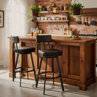 Sunvega Brown Metal Swivel Bar Stool with Faux Leather Upholstery