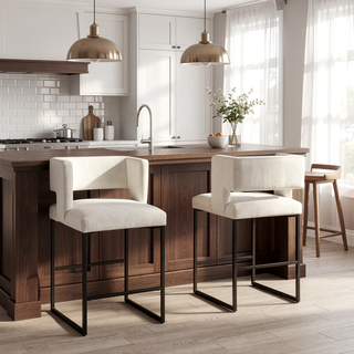 Sunvega Modern Velvet Upholstered Counter Stool Set of 2 with Gold Metal Legs