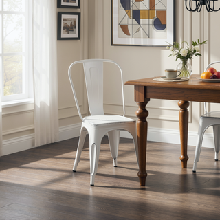 Sunvega Set of 2 Sanded Matte White Industrial Metal Stackable Dining Chairs