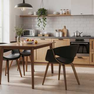 Sunvega Mid-Century Modern Dining Accent Chair with Faux Leather Upholstery and Walnut Wood