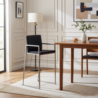 Sunvega Contemporary High Back Barstool with Padded Seat and Backrest in Black Faux Leather
