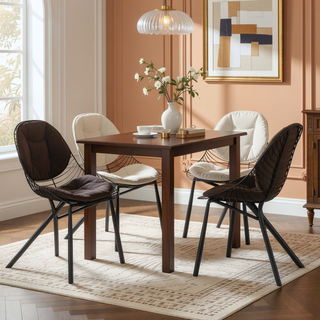 Sunvega Wired Contemporary Black Metal Frame Chair with Stylish Fabric Cushions Set of 2