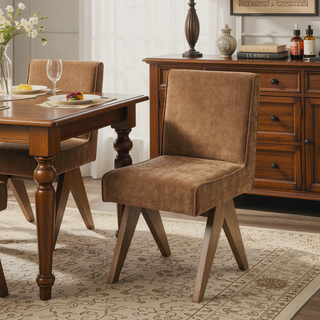 Sunvega Chenille & Oak Side Chair with Padded Seat and Back Cushion Set of 2