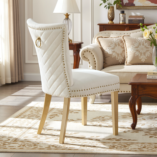 Sunvega Gold Velvet Upholstered Dining Chairs with Tufted Design and Metal Legs