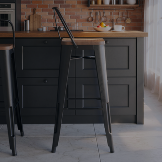 Sunvega Industrial Metal and Wood Bar Stool Set of 2 with Curved Back and Footrest