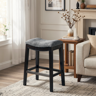 Sunvega Antique Bronze Nail Head Detailing Saddle Counter Stool with Birch Legs
