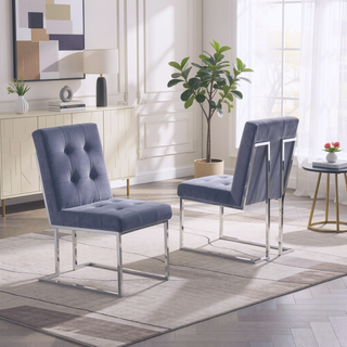 Sunvega Modern Velvet Dining Chair Set of 2 with Tufted Design and Gold Base