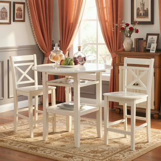 Sunvega Cream Cross Back Counter Height Chairs with Tapered Legs and Footrest