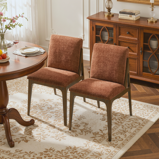Sunvega Orange Fabric Upholstered Dining Chairs with Walnut Base Set of 2