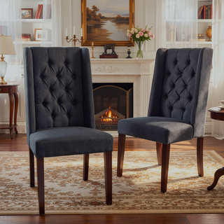 Sunvega Modern Wingback Dining Chairs with Button Tufted Stitching and Birch Wood Legs