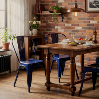 Sunvega Set of 4 Modern Dark Blue Metal Dining Room Kitchen Bar Chairs