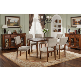 Sunvega Mid-Century Modern Brown Wood Finish Curved Button Tufted Dining Chairs
