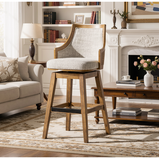 Sunvega Handcrafted Taupe Beige Cane Rattan Swivel Counter Stool with Recessed Arms