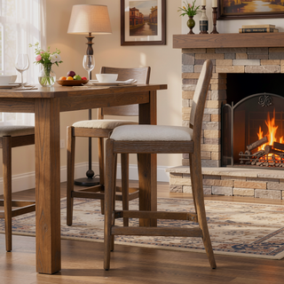 Sunvega Natural Oak and Cane Rattan Counter Stools with Black Boucle Upholstery