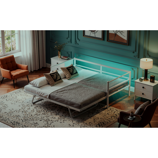 Sunvega Twin Size Metal Daybed with LED Light Strip and Adjustable Trundle