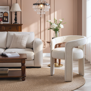 Sunvega White Chenille Upholstered Side Chair with Foam Seat (Set of 2)
