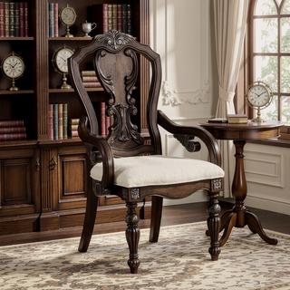 Sunvega Traditional Style Arm Chair with Ornate Corbels in Dark Brown Finish