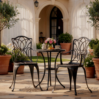Sunvega Floral-Cut Cast Aluminum Dining Chairs Set of 2 Weather Resistant