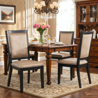 Sunvega Dark Walnut Contemporary Side Chairs with Polyester Upholstered Seat Set of 2